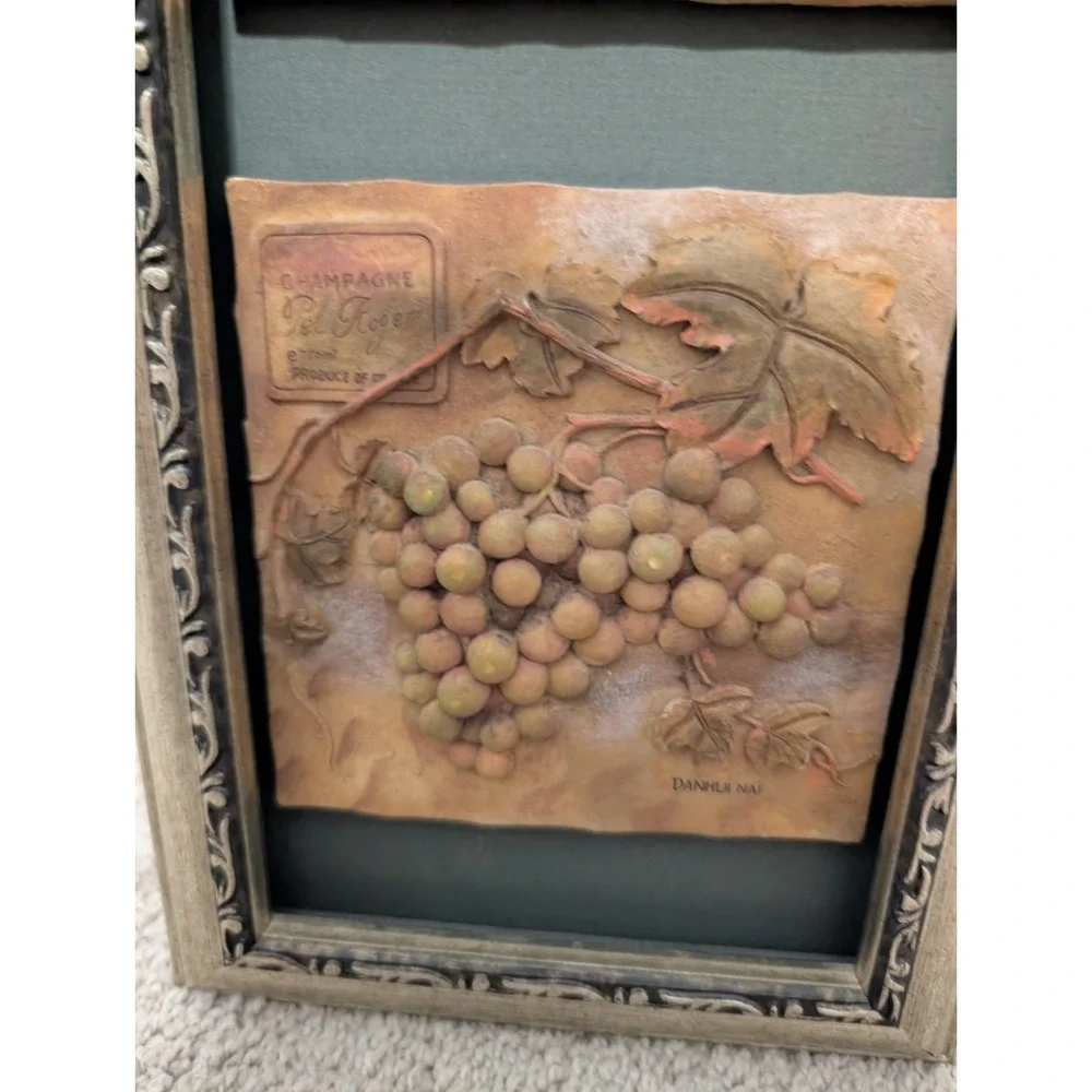 Danhui Nai‎ Grapes Wall 3D Art 4 Panel Framed Resin Wall Hanging Tuscan Signed